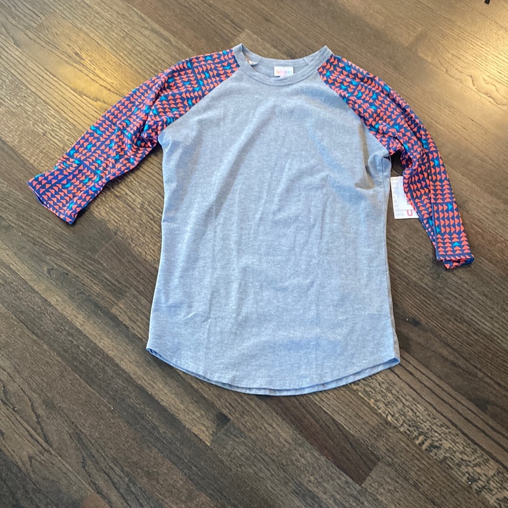 Lularoe Randy T Shirt 3/4 Sleeve Small S New NWT Blue Gray Geometric